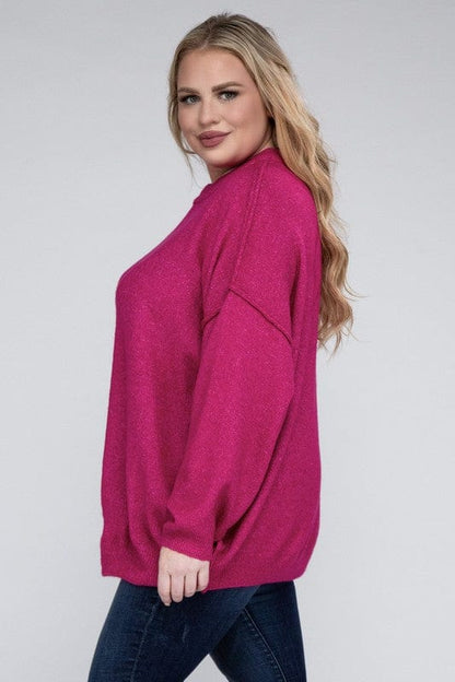 Plus Oversized Round Neck Raw Seam Melange Sweater