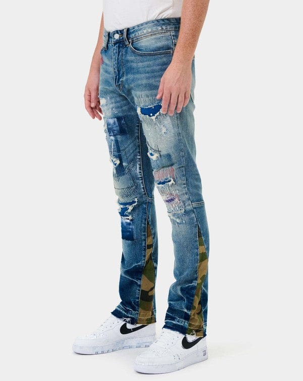 Heavy Rip & Repair Slim Straight Denim Jeans