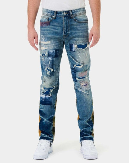 Heavy Rip & Repair Slim Straight Denim Jeans