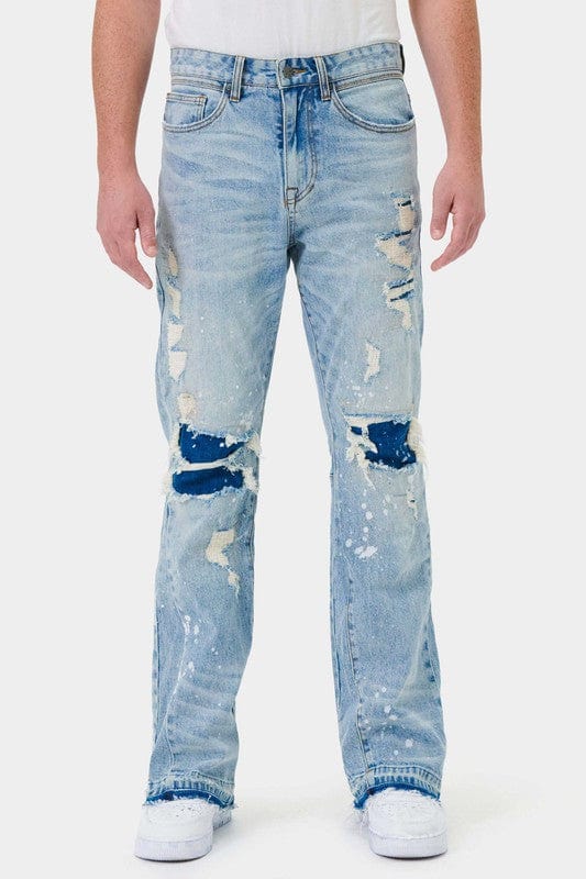 Knee Destroyed Slim Flare Denim