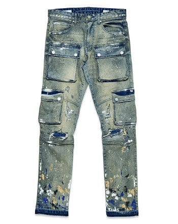 Multi Cargo Slim Straight Denim Jeans