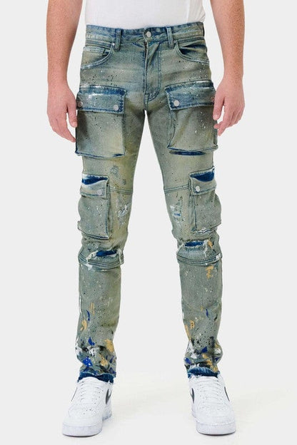 Multi Cargo Slim Straight Denim Jeans