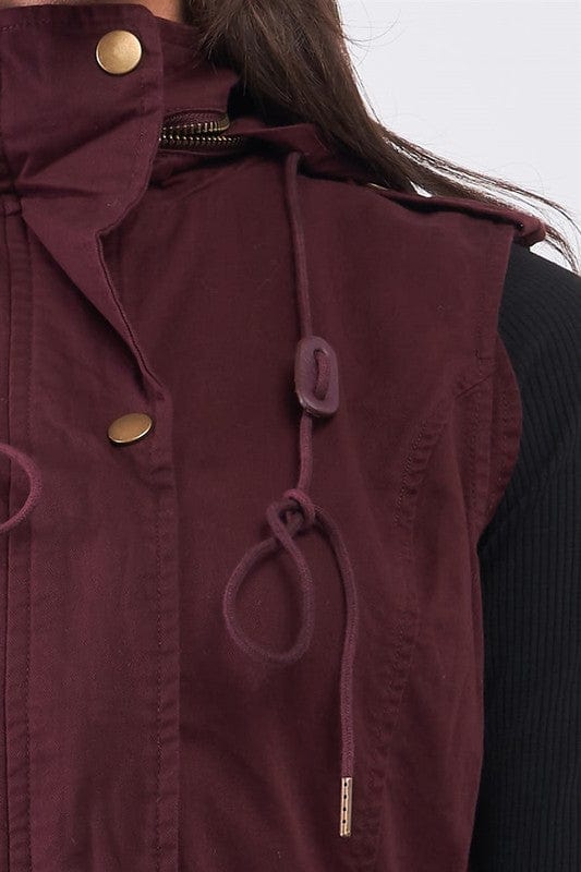 Detachable Hood Detail Parka Utility Vest Jacket