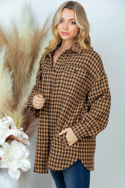 Women's Long Sleeve Houndstooth Woven Jacket