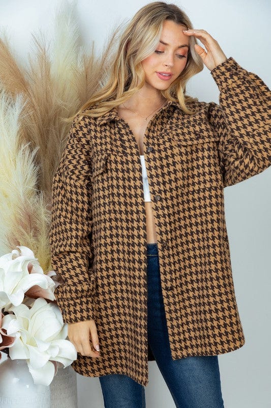 Women's Long Sleeve Houndstooth Woven Jacket