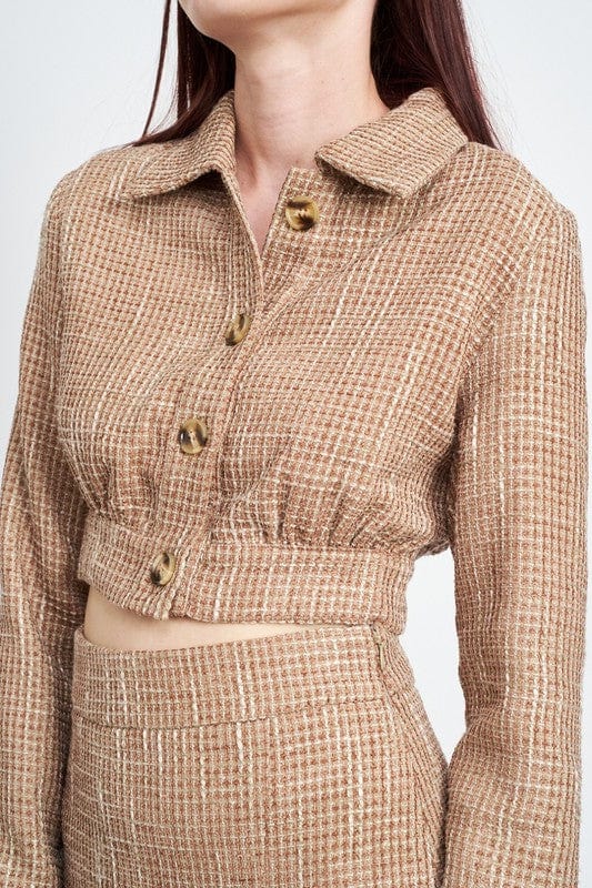 Cropped tweed jacket with swirling detail