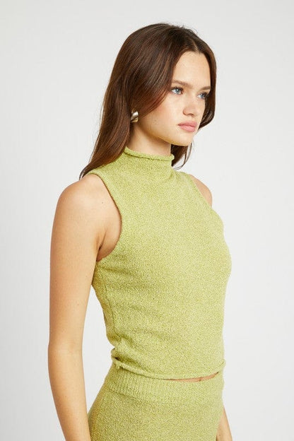 Sleeveless turtle neck knit top