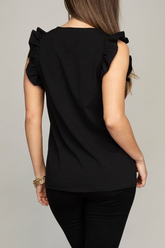 Women's V neck ruffle sleeve shirt