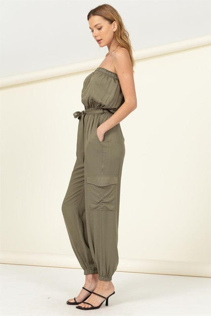 Flap Pocket Side Belted Tube Jumpsuit