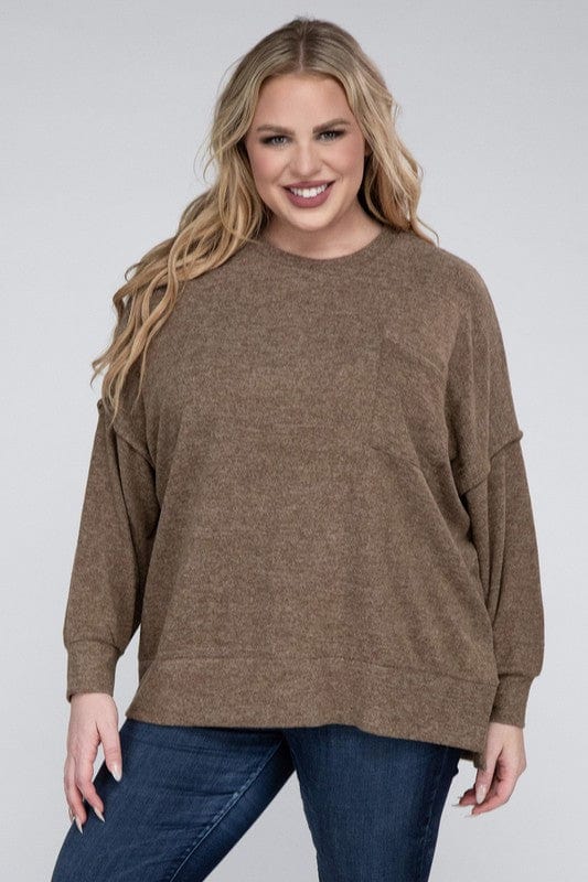 Plus Brushed Melange Drop Shoulder Sweater