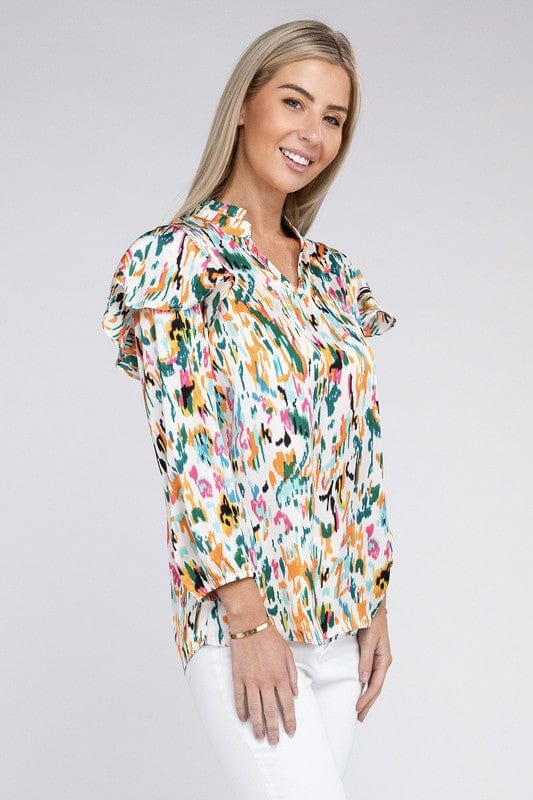 Multicolor Print Ruffle Blouse