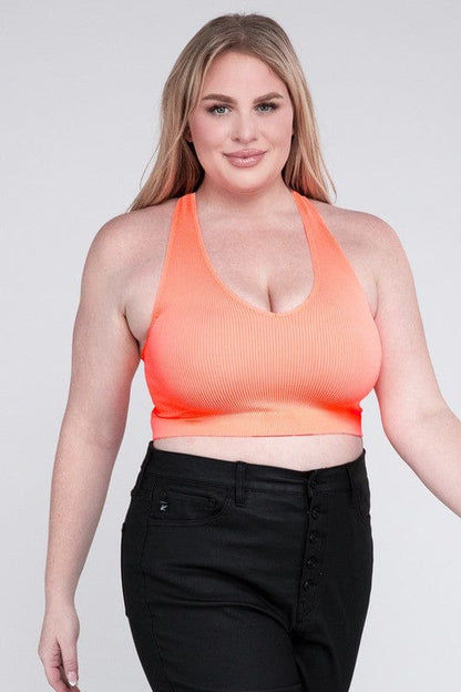 Plus Ribbed Cropped Racerback Tank Top