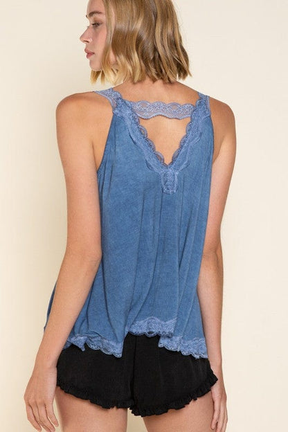 Lace Trim Halter Top with Back Strap