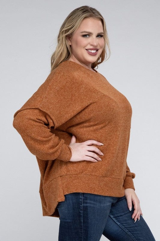 Plus Brushed Melange Drop Shoulder Sweater