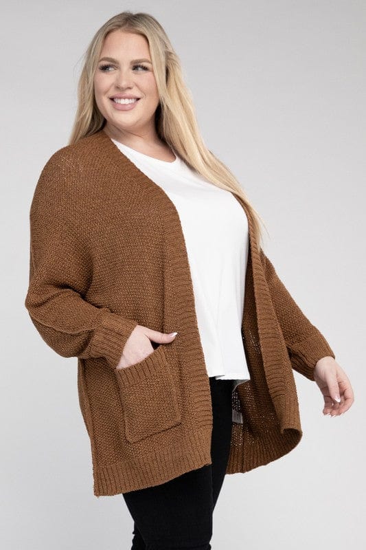 Plus Size Ribbed Knit Open Front Cardigan