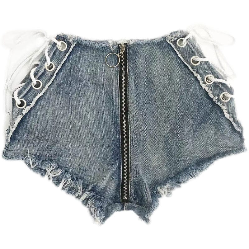 Women's Lace-up Zipper Denim Shorts