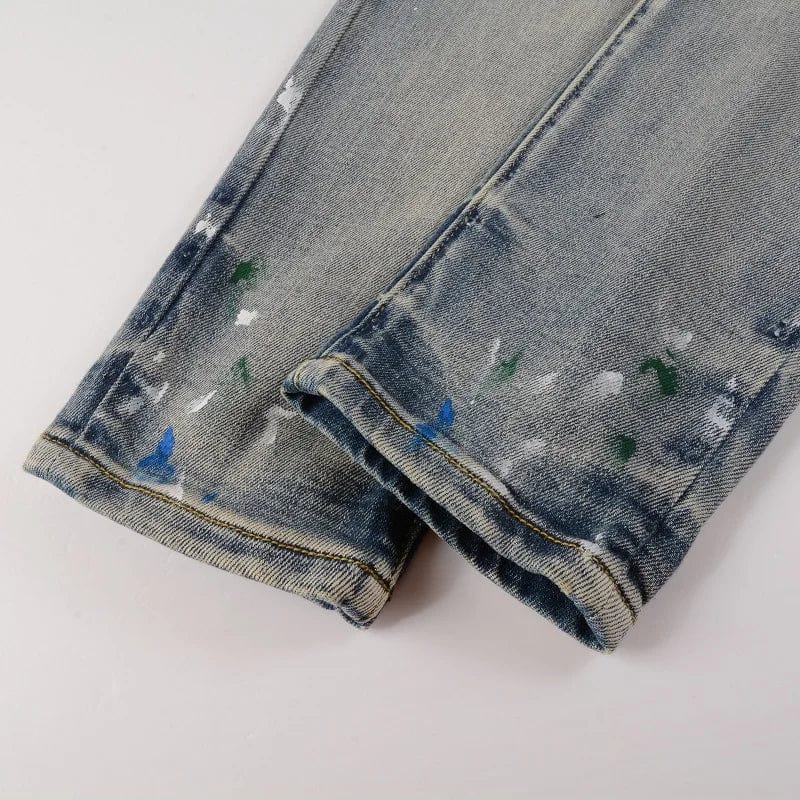 Men's Painted Stretch Denim Ripped Jeans