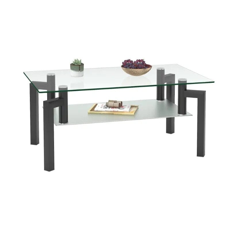 Wood Tempered Glass Top Table