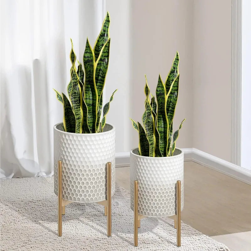 Set of 2, Modern Decorative Metal Pots for Living Room, Office, Garden or Balcony