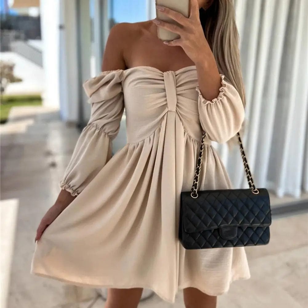 Women's Puff Sleeves Lady Summer Mini Dress