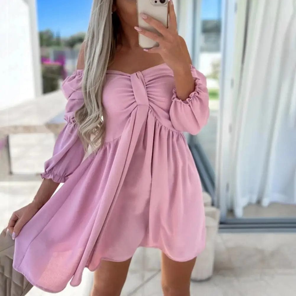 Women's Puff Sleeves Lady Summer Mini Dress