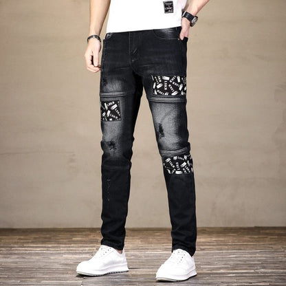 Men's Neon Letters Print Patches Jeans