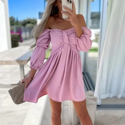 Women's Puff Sleeves Lady Summer Mini Dress