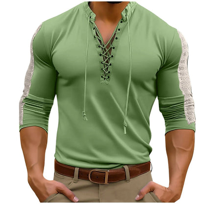 Mens Simple Button Pullover Long Sleeved T Shirt