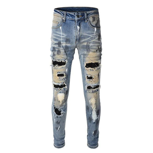 Men's vintage slim skinny ripped jeans