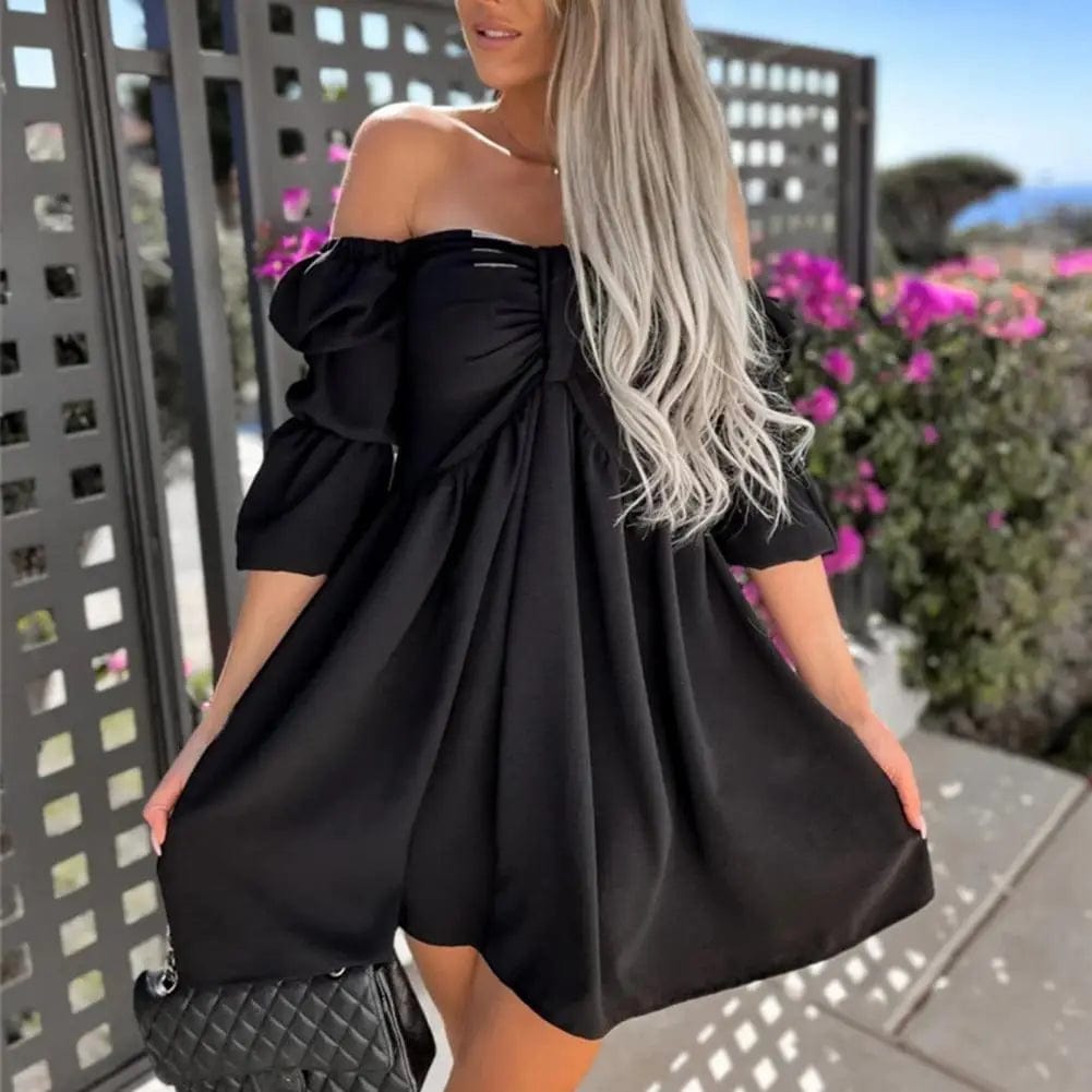 Women's Puff Sleeves Lady Summer Mini Dress