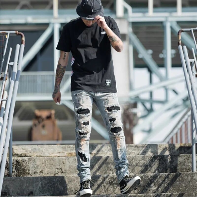 Men's vintage slim skinny ripped jeans