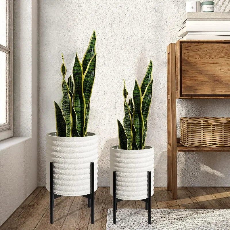 Set of 2, Modern Decorative Metal Pots for Living Room, Office, Garden or Balcony