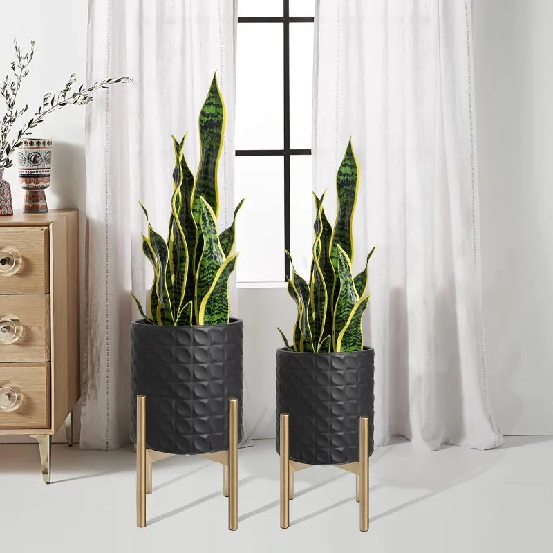 Set of 2, Modern Decorative Metal Pots for Living Room, Office, Garden or Balcony