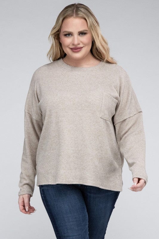 Plus Ribbed Brushed Melange Hacci Sweater