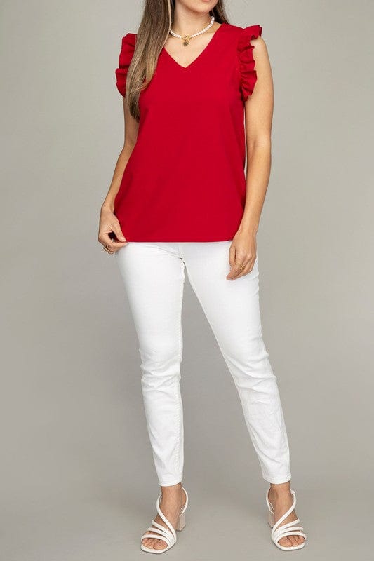 Women's V neck ruffle sleeve shirt