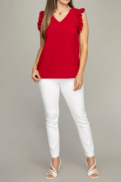 Women's V neck ruffle sleeve shirt