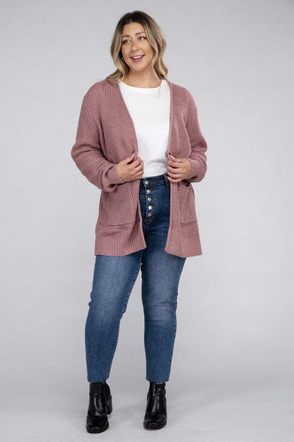 Plus Low Gauge Waffle Open Cardigan Sweater