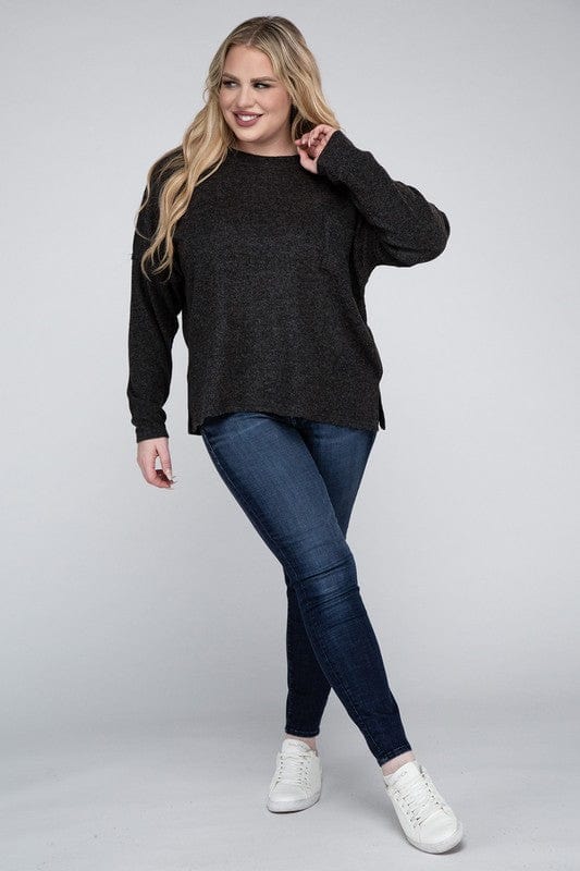 Plus Ribbed Brushed Melange Hacci Sweater