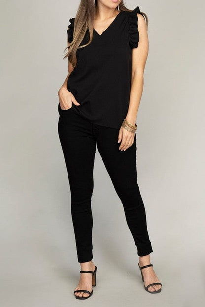 Women's V neck ruffle sleeve shirt