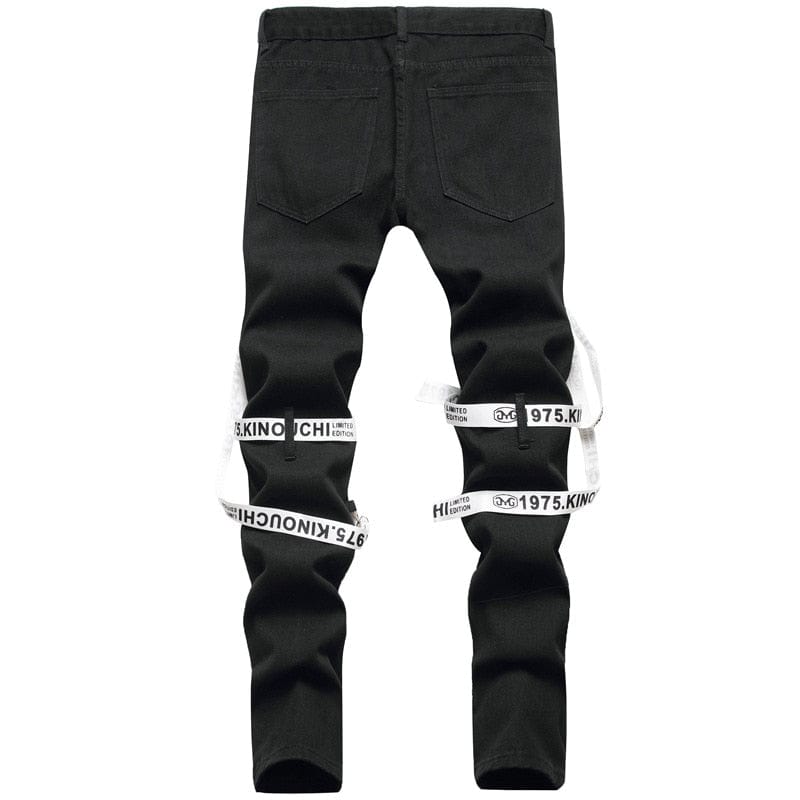 Men Zippers Black Jeans