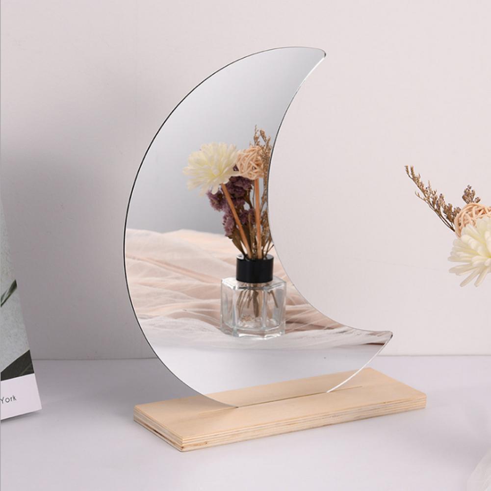 Moon Shape Mirror With Wooden Stand