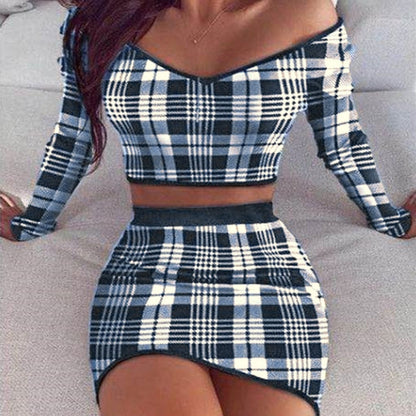 Women Two Piece Set Crop Top + Skirt