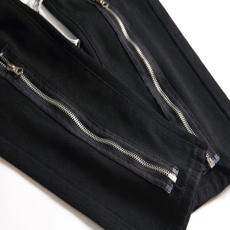 Men Zippers Black Jeans