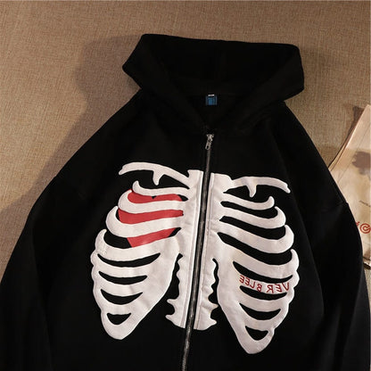 Women Gothic Skeleton Print Hoodie