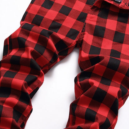 Men Red Plaid Printed Pants