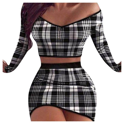 Women Two Piece Set Crop Top + Skirt