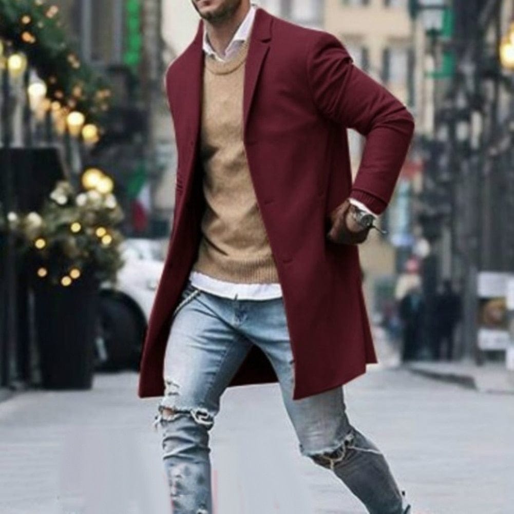 Men's Fashion Solid Color Trench Coat