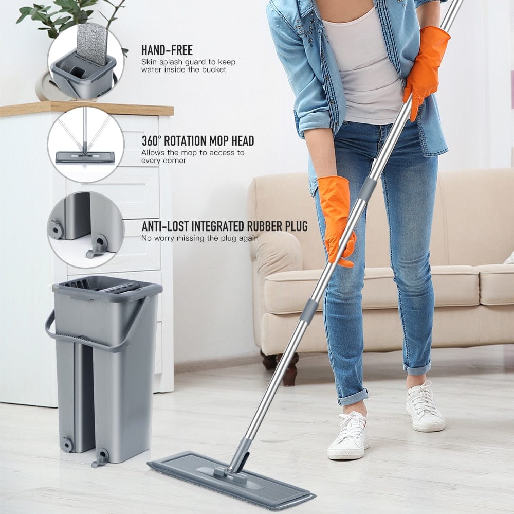 Hand Free Flat Floor Mop And Bucket