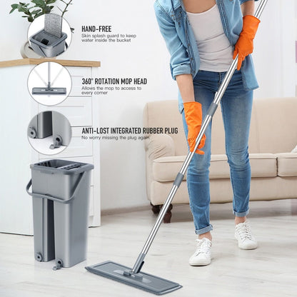 Hand Free Flat Floor Mop And Bucket