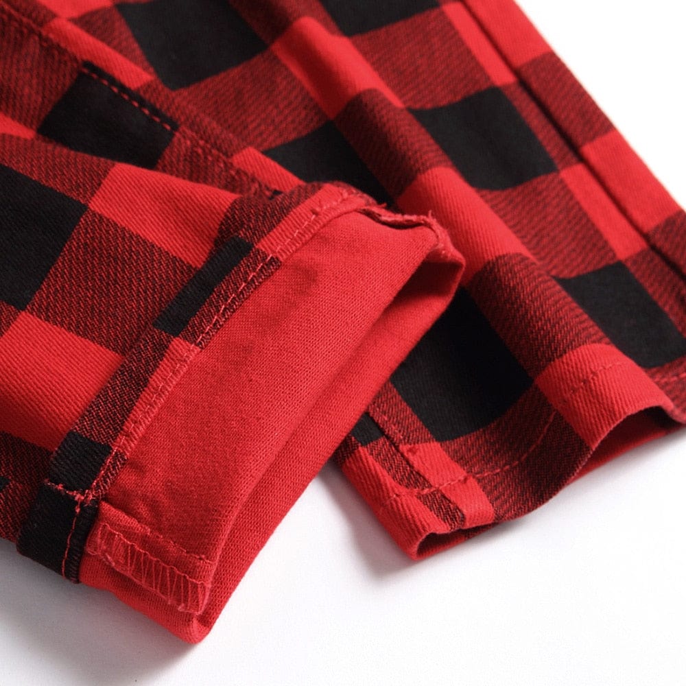 Men Red Plaid Printed Pants